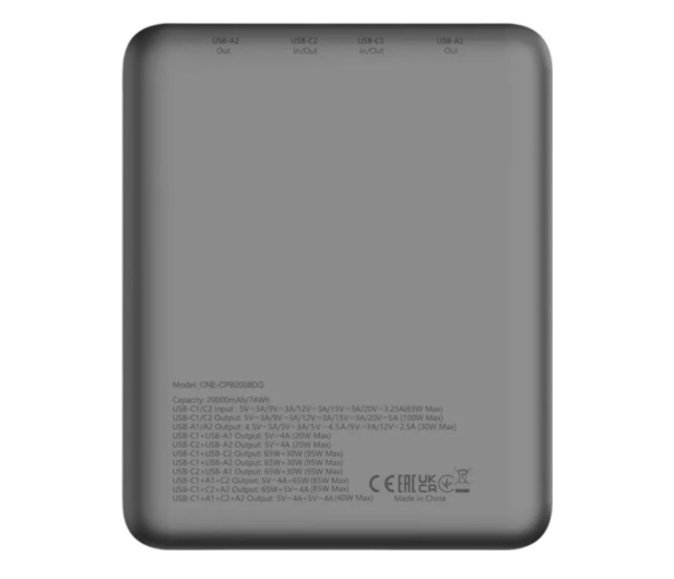CANYON PB-2008 LED 20000 mAh PD100W QC3.0 Ciemnoszary CNE-CPB2008DG - 1283209 - zdjęcie 4